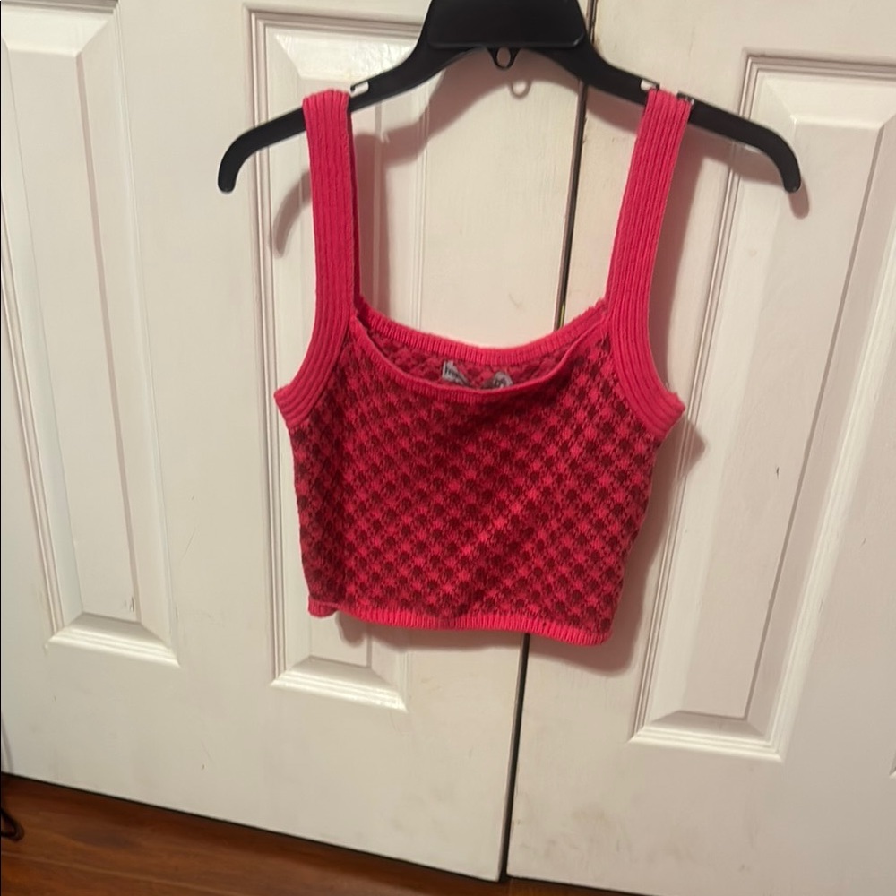 Zara Pink and Black Fitted Crop Tank Top
